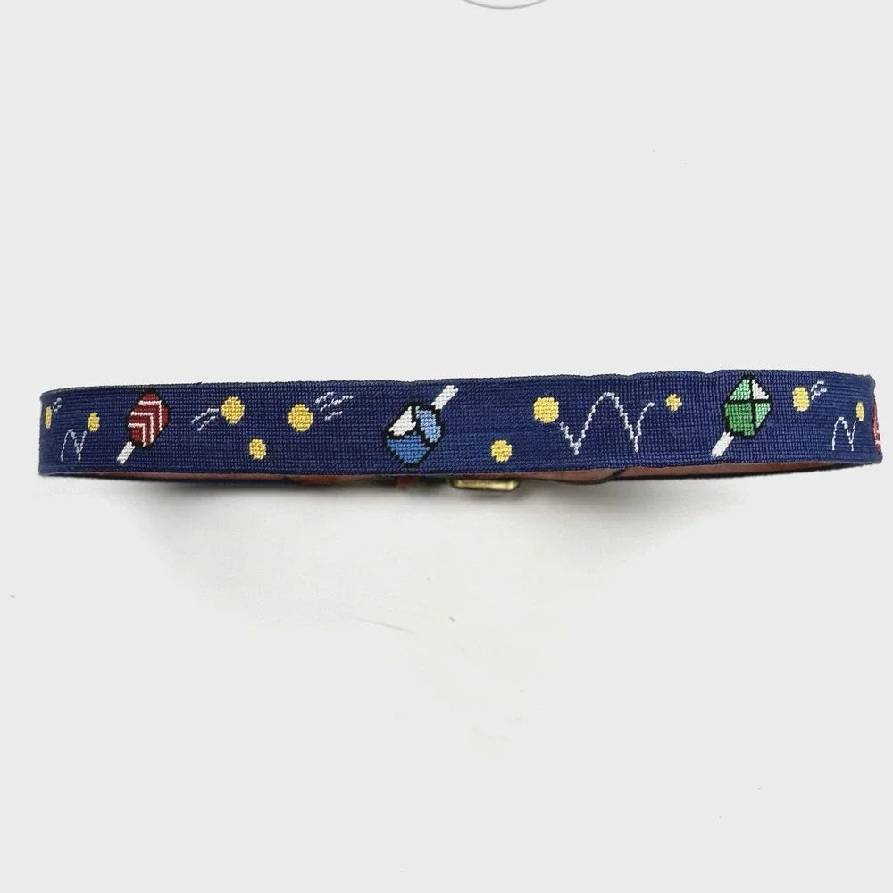 Smathers & Branson Brown Leather Belt Mens 36 Blue Wacky Pickleball Needlepoint